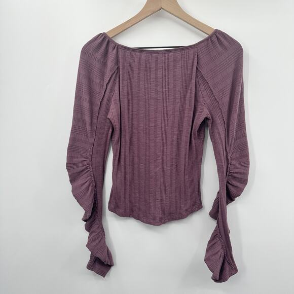 Anthropologie Pilcro Ribbed Ruched-Sleeve Top in Mauve Purple Size M - Picture 4 of 12